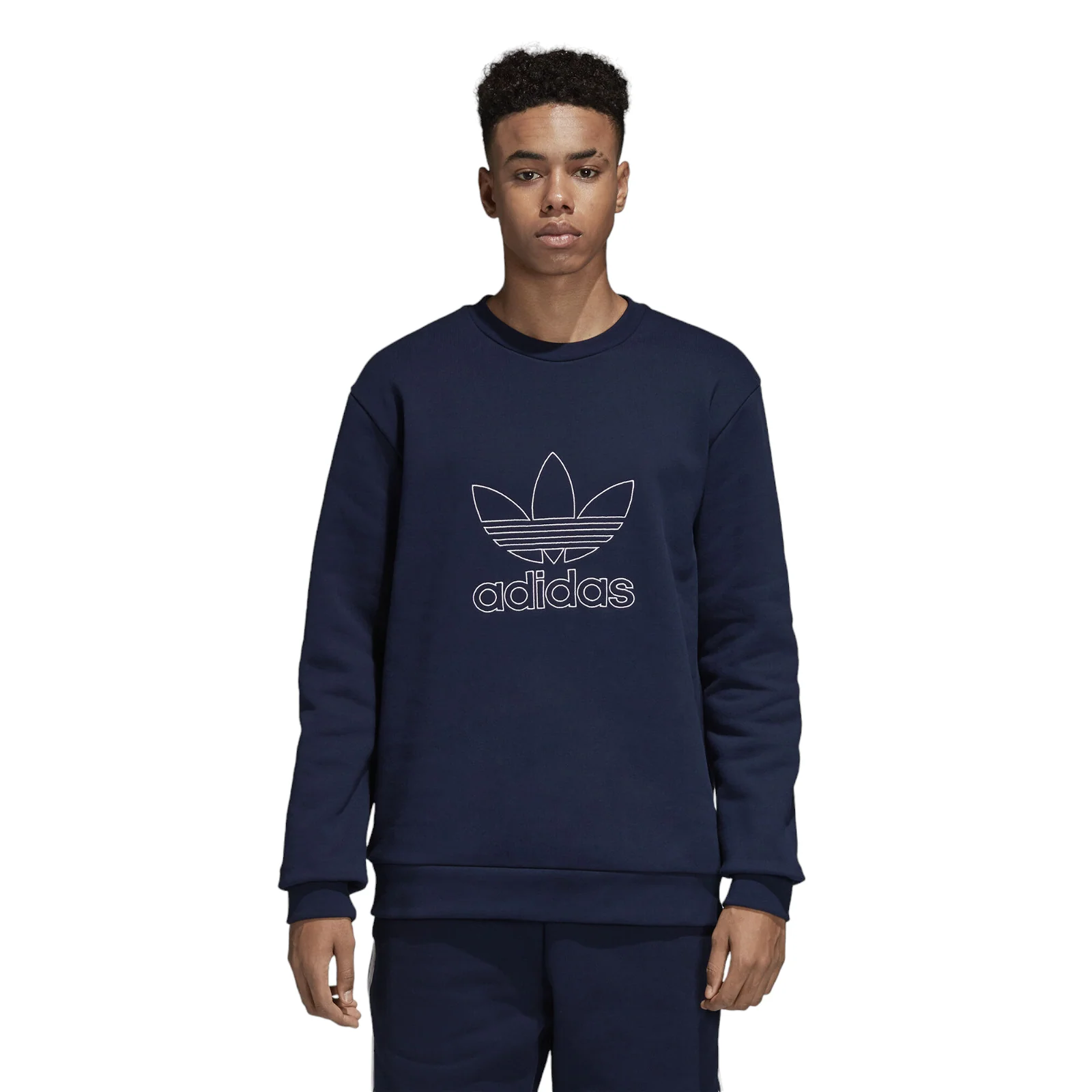 adidas Originals Outline Trefoil Crew Sweatshirt - Navy - Image 3