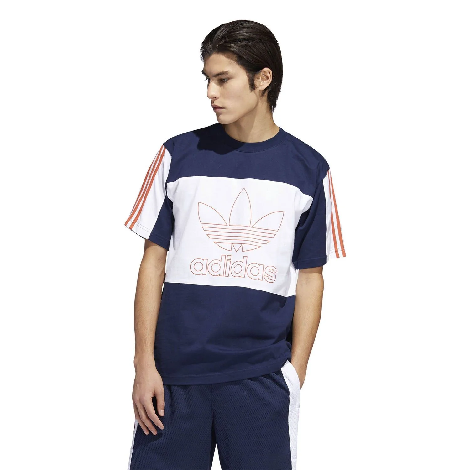 adidas Originals Outline Trefoil Tee - White & Navy - Image 3