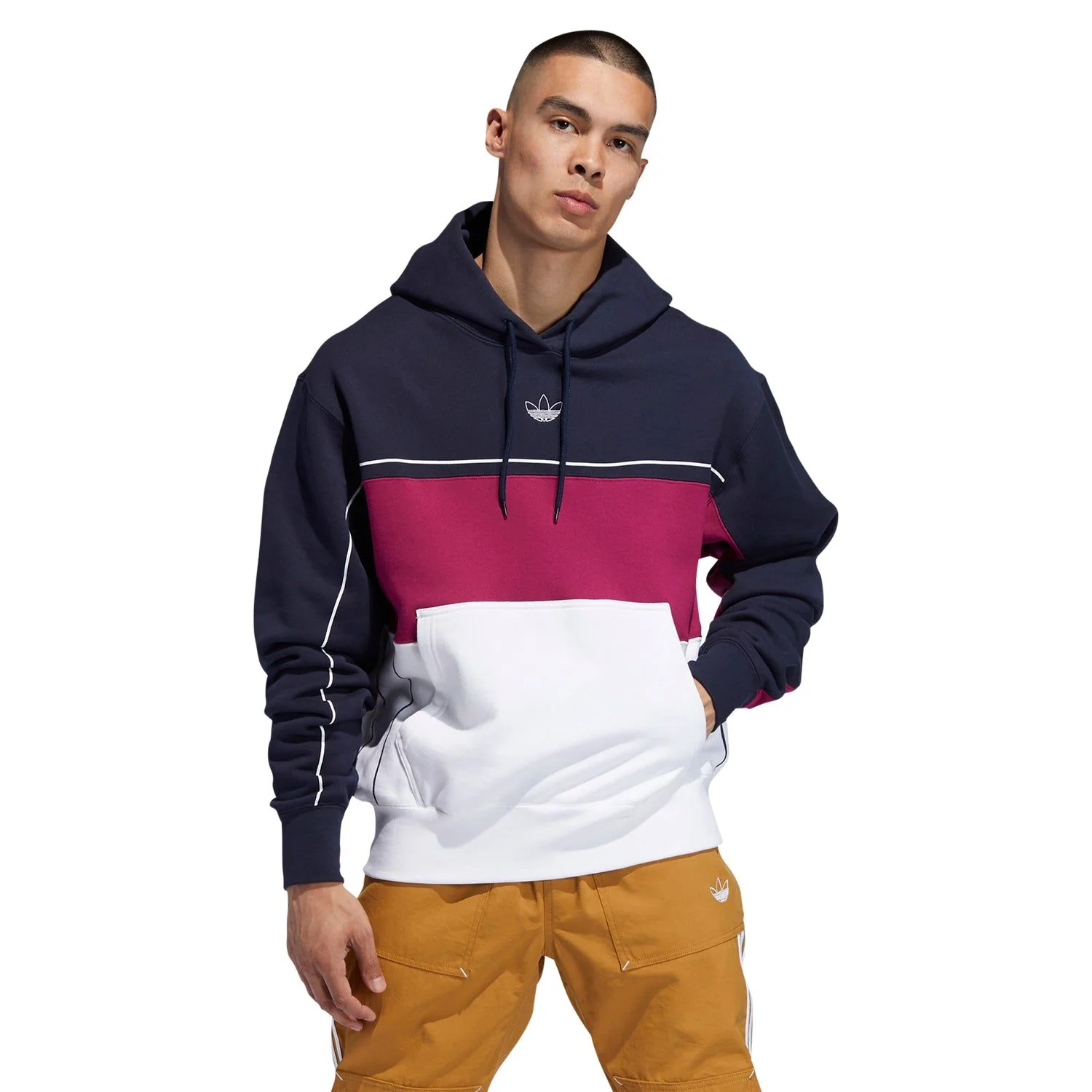 adidas Originals Rivalry Block Hoodie - Navy, Berry & White - Image 3