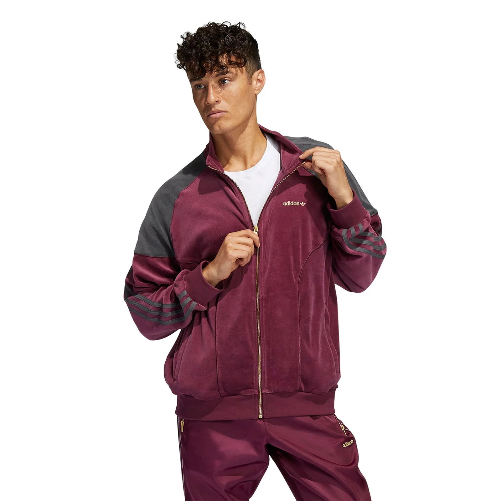adidas Originals SPRT Firebird Velour Track Top - Burgundy - Image 5