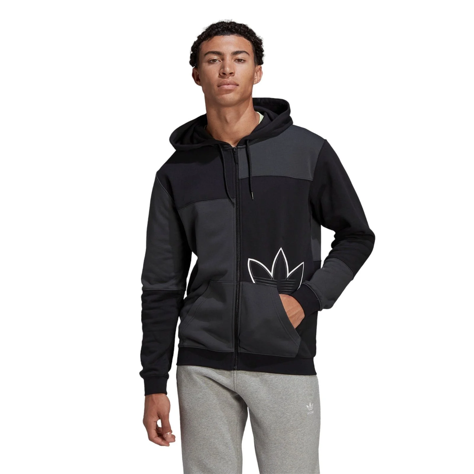 adidas Originals SPRT French Terry Zip Hoodie - Black / Carbon - Image 2