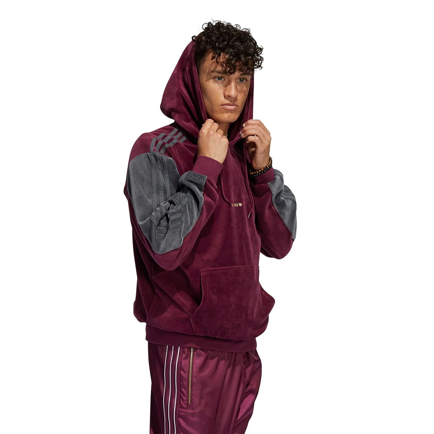 adidas Originals SPRT Velour Hoodie - Burgundy - Image 3