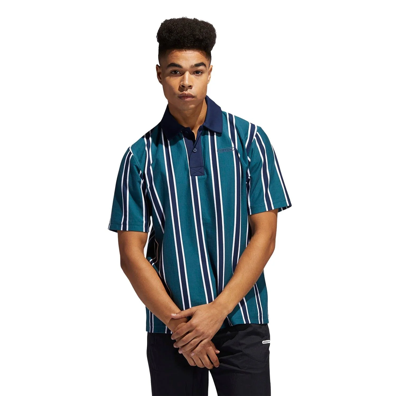 adidas Originals Stripe Polo Shirt - Green - Image 2