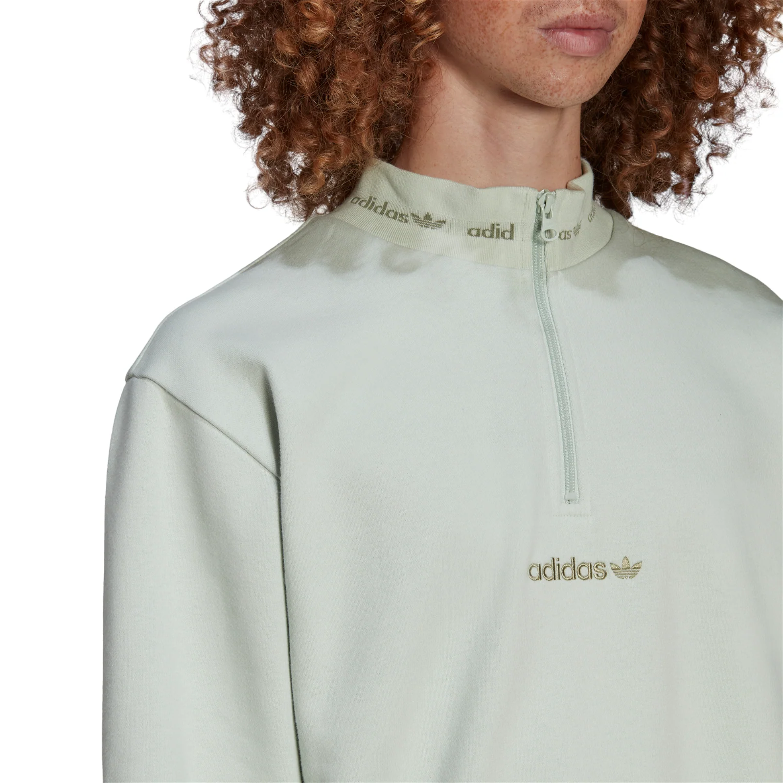 adidas Originals Trefoil Linear Quarter Zip Sweatshirt - Linen Green - Image 2