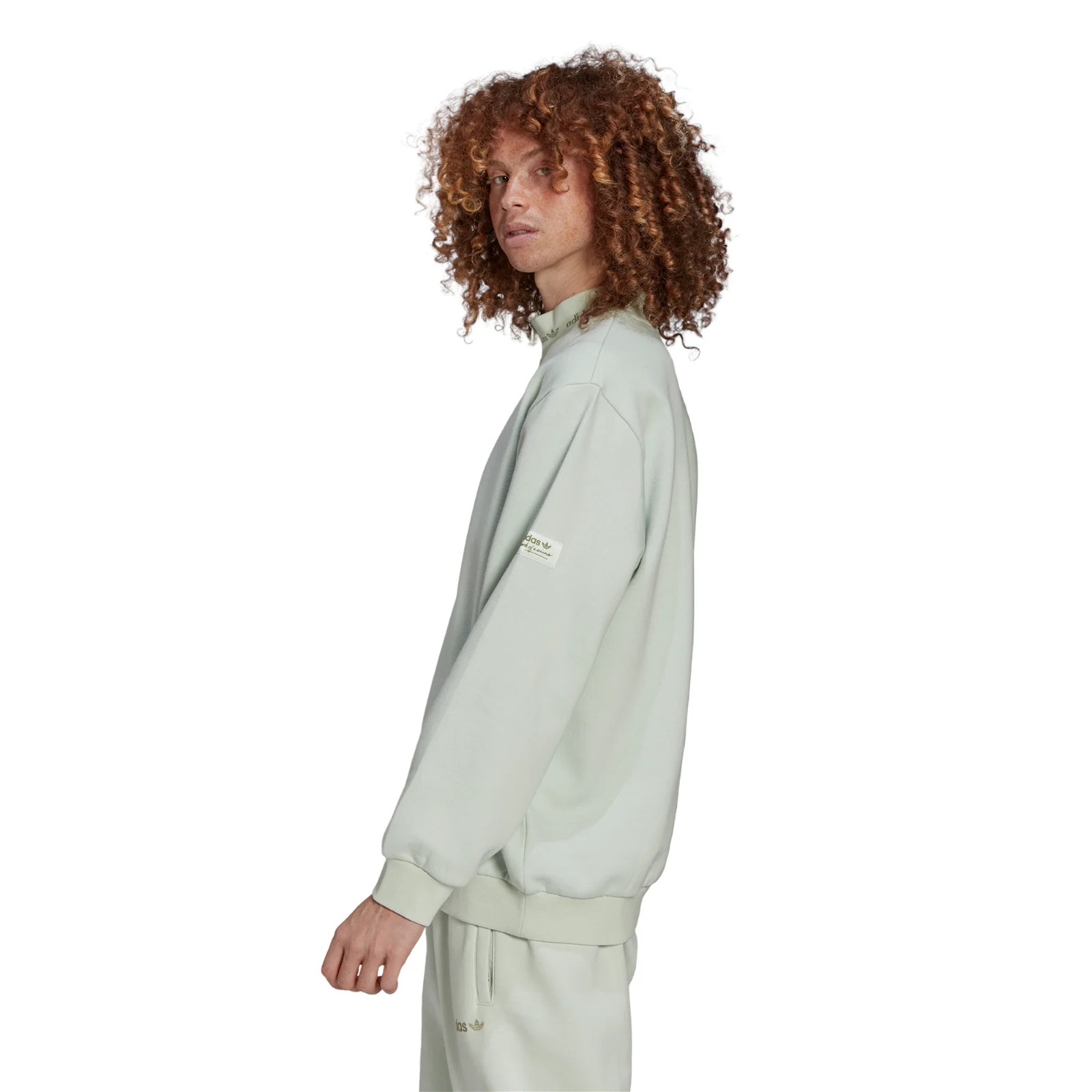 adidas Originals Trefoil Linear Quarter Zip Sweatshirt - Linen Green - Image 4
