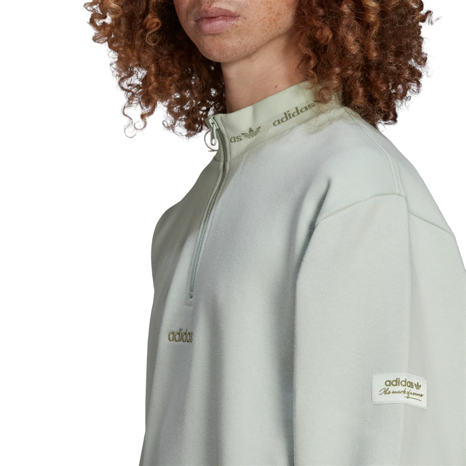 adidas Originals Trefoil Linear Quarter Zip Sweatshirt - Linen Green - Image 6