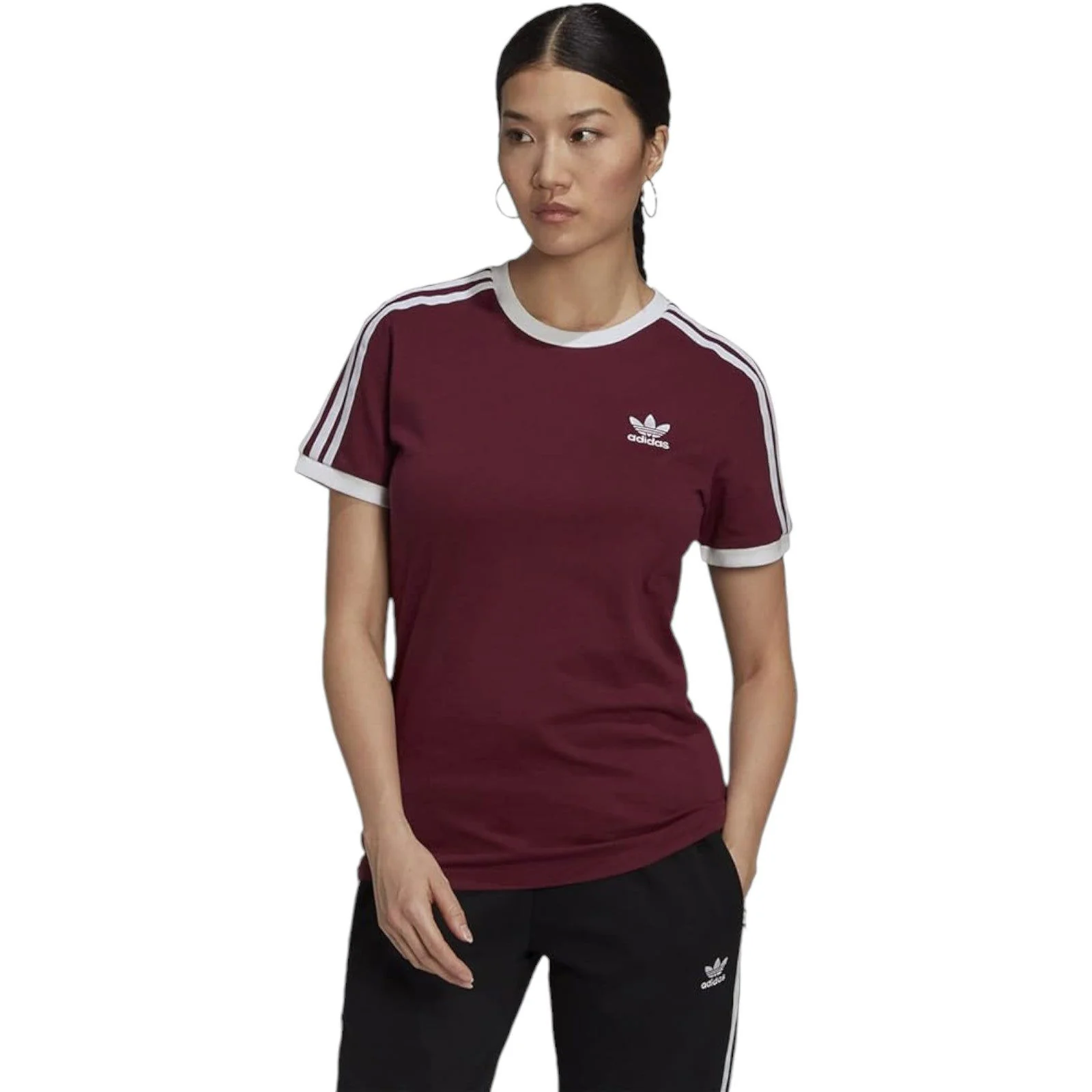 adidas Originals Women's Adicolor Classics 3-Stripes T-Shirt - Burgundy - Image 2