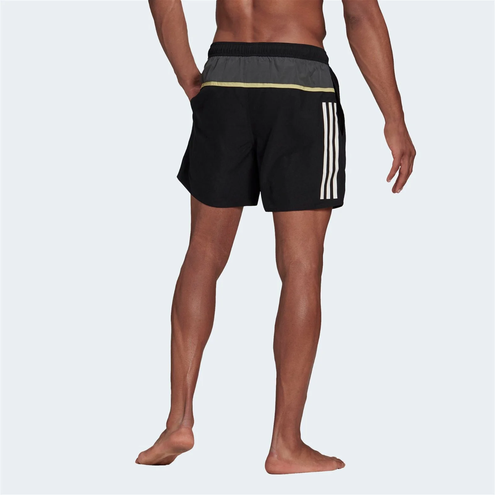 adidas Short Length Colorblock 3 Stripes Swim Shorts - Black / Grey Six - Image 2
