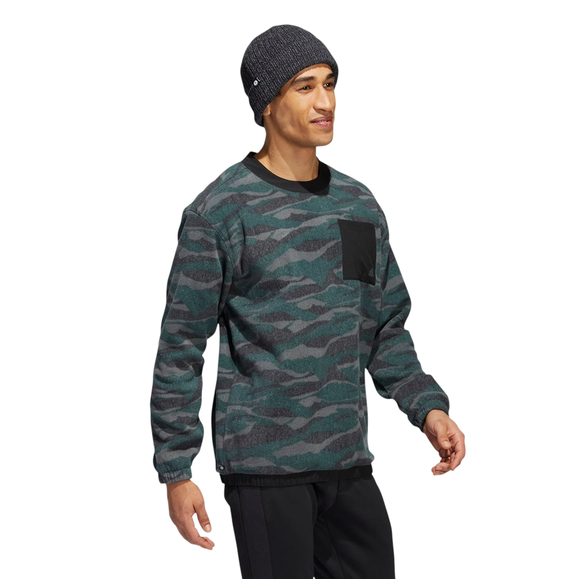 adidas Texture-Print Crew Golf Sweatshirt - Black - Image 2