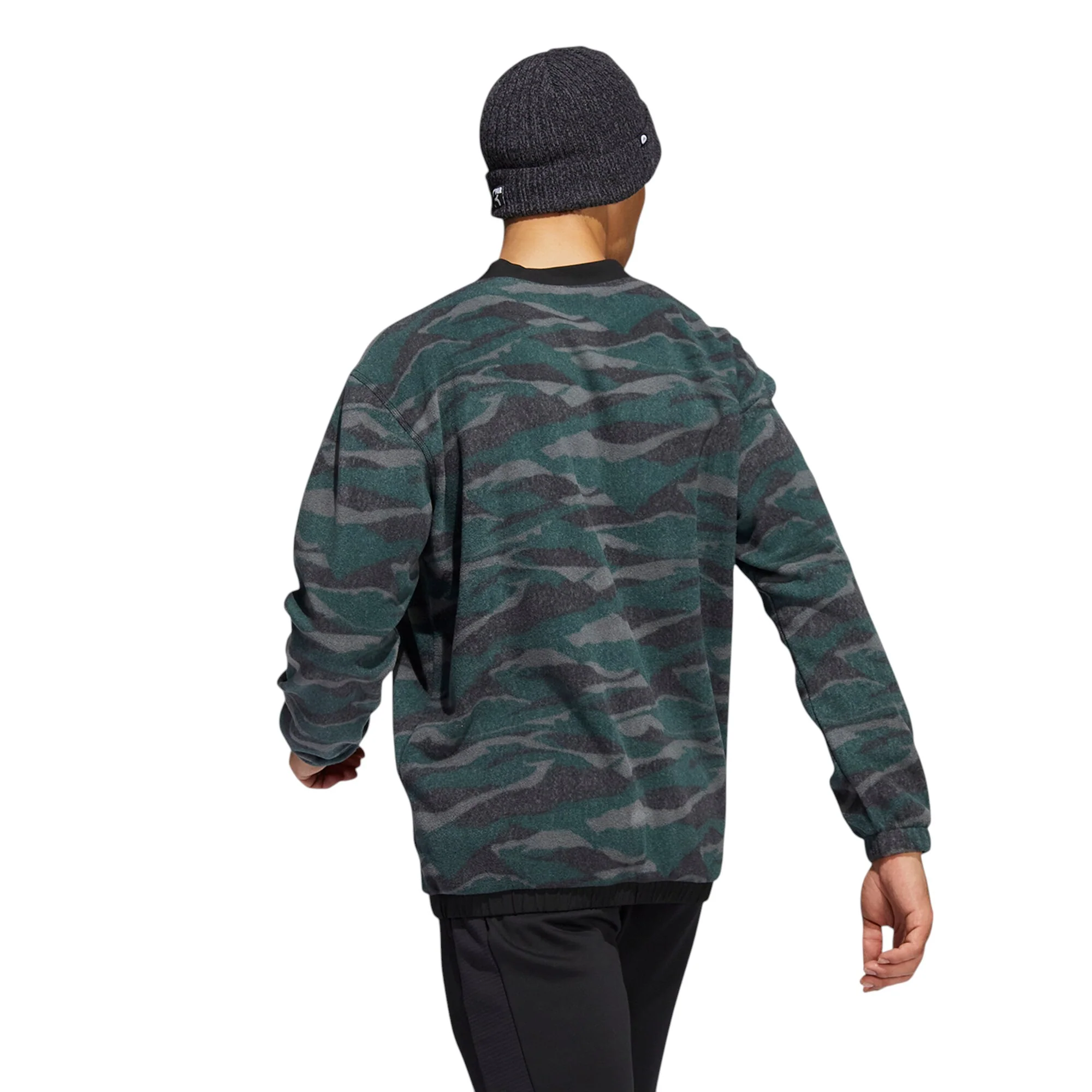 adidas Texture-Print Crew Golf Sweatshirt - Black - Image 3