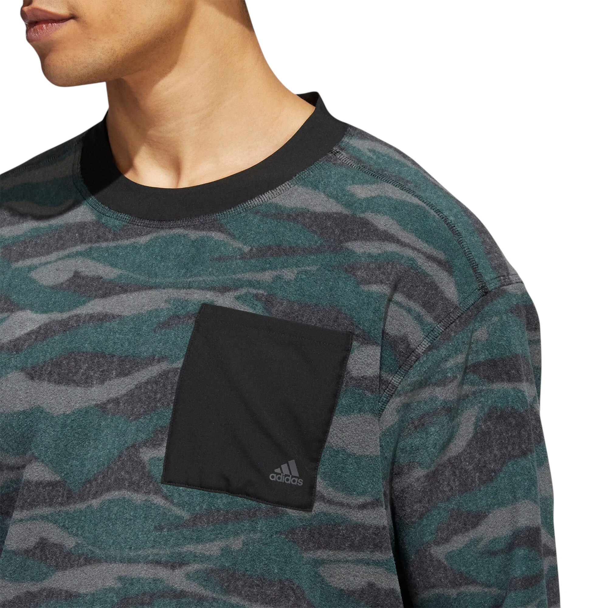 adidas Texture-Print Crew Golf Sweatshirt - Black - Image 4