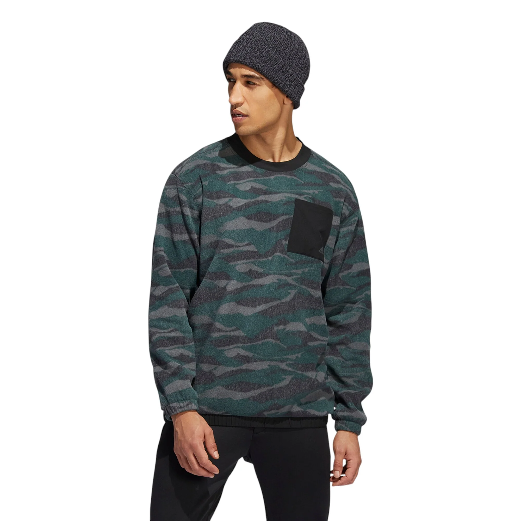 adidas Texture-Print Crew Golf Sweatshirt - Black - Image 6