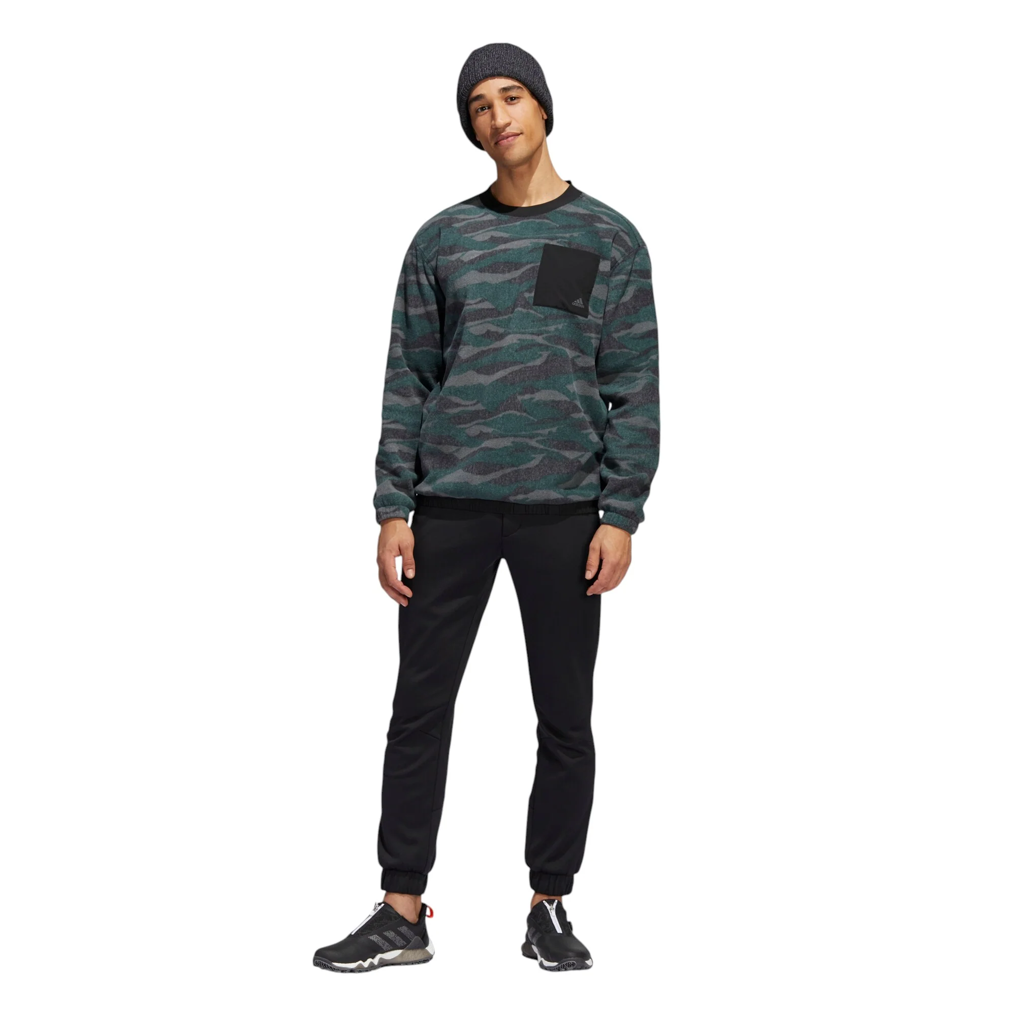 adidas Texture-Print Crew Golf Sweatshirt - Black - Image 7
