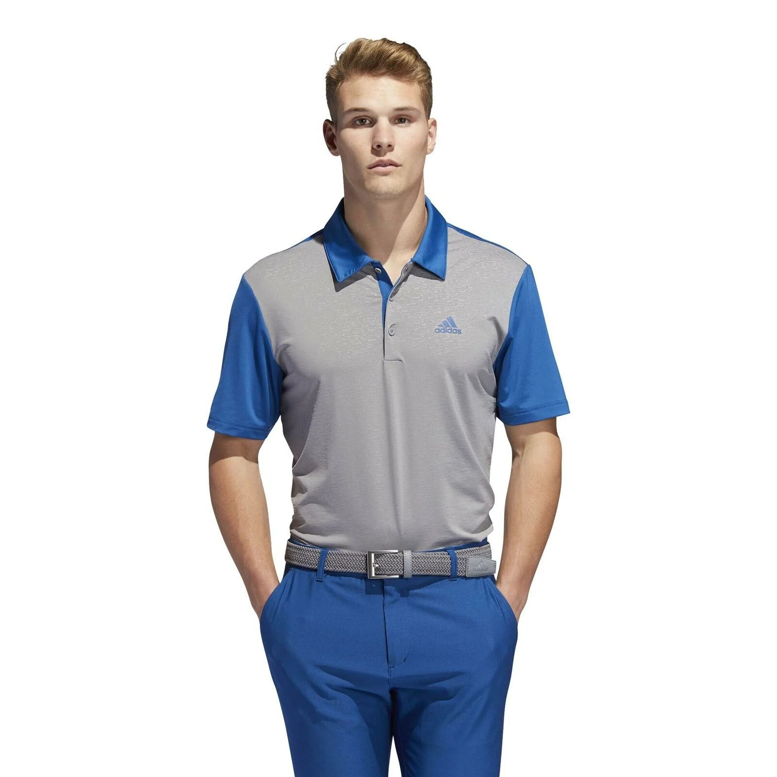 adidas Ultimate365 Camo-Embossed Polo Shirt - Blue/Grey - Image 3