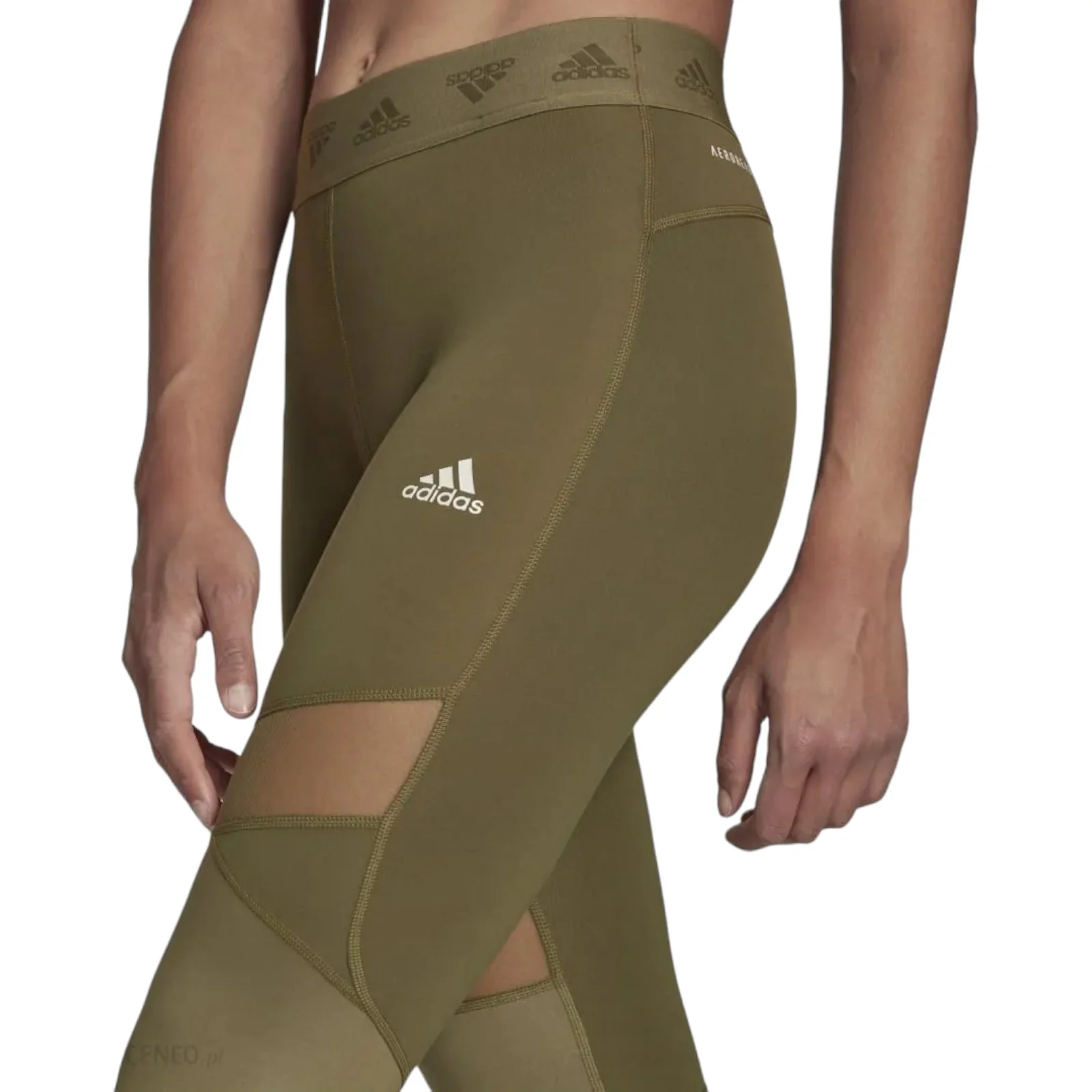 adidas Womens Hyperglam High-Rise Long Leggings - Green - Image 4