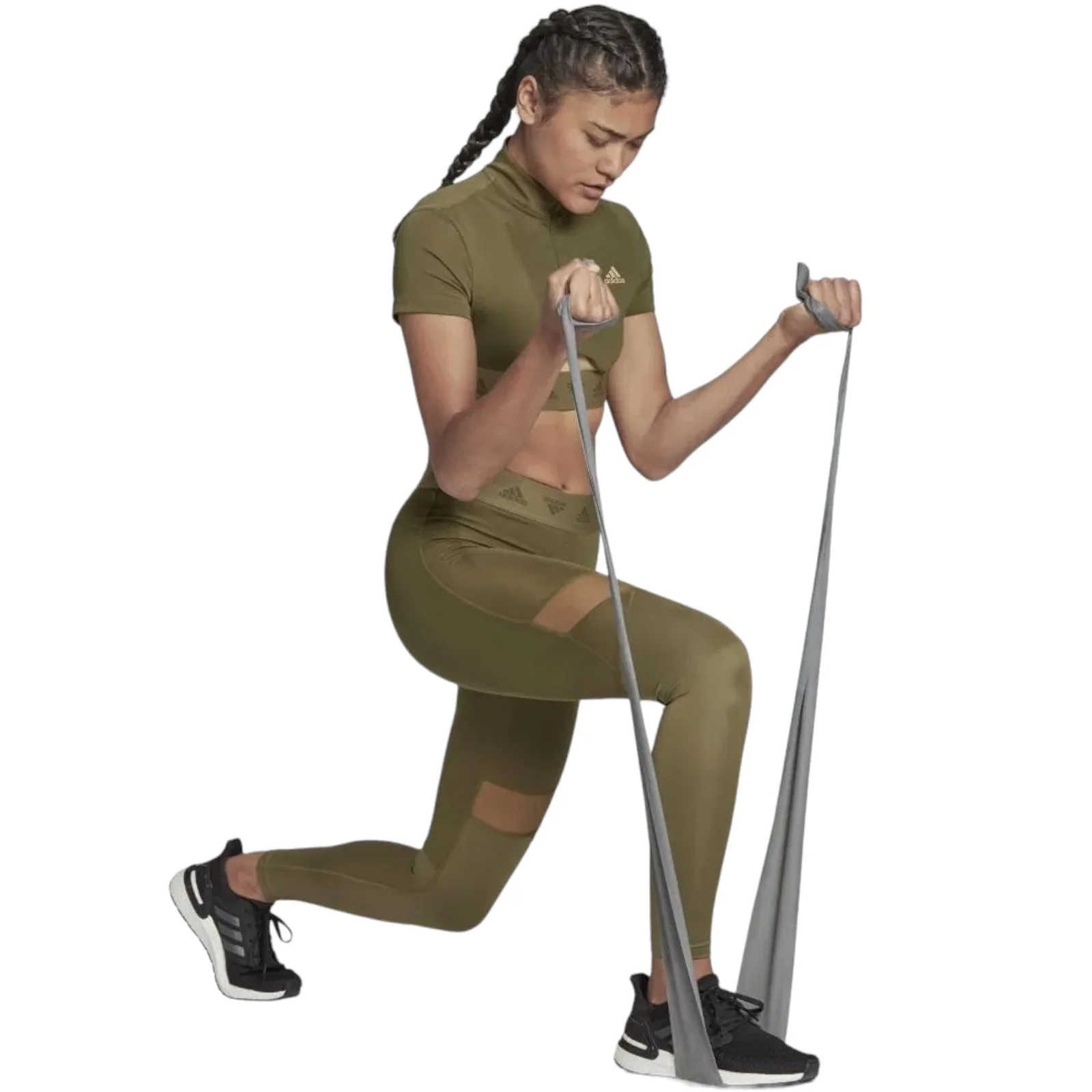 adidas Womens Hyperglam High-Rise Long Leggings - Green - Image 5