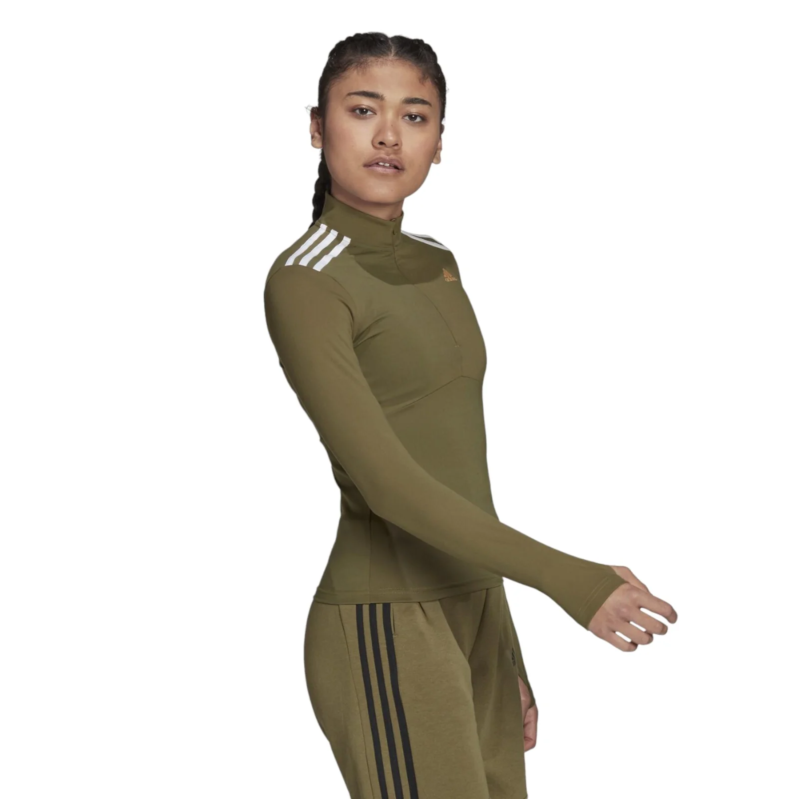 adidas Womens Hyperglam Quarter-Zip Tee - Green - Image 6