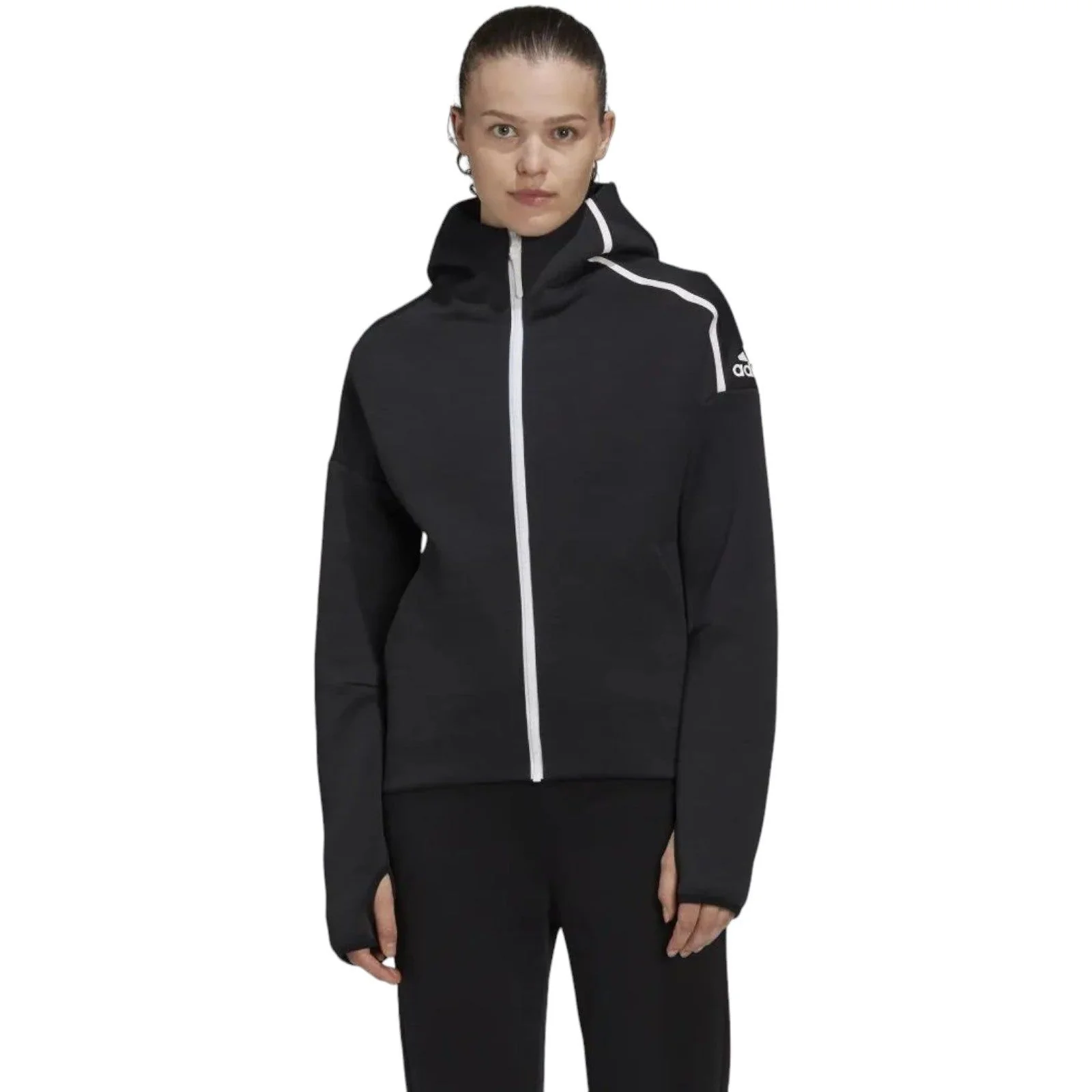 adidas Women's Z.N.E. Hoodie Fast Release Zipper - Black - Image 2