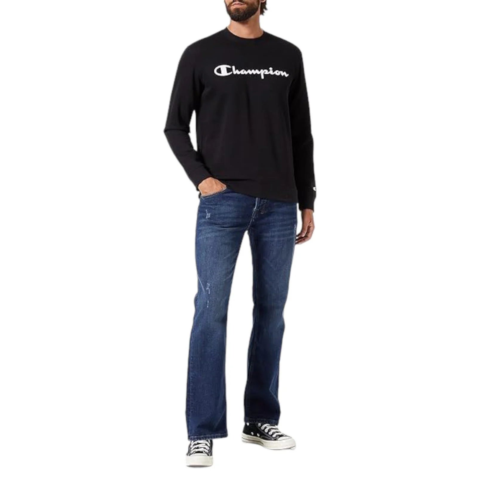 Champion Crew Neck Spellout Fleece Sweatshirt - Black - Image 5