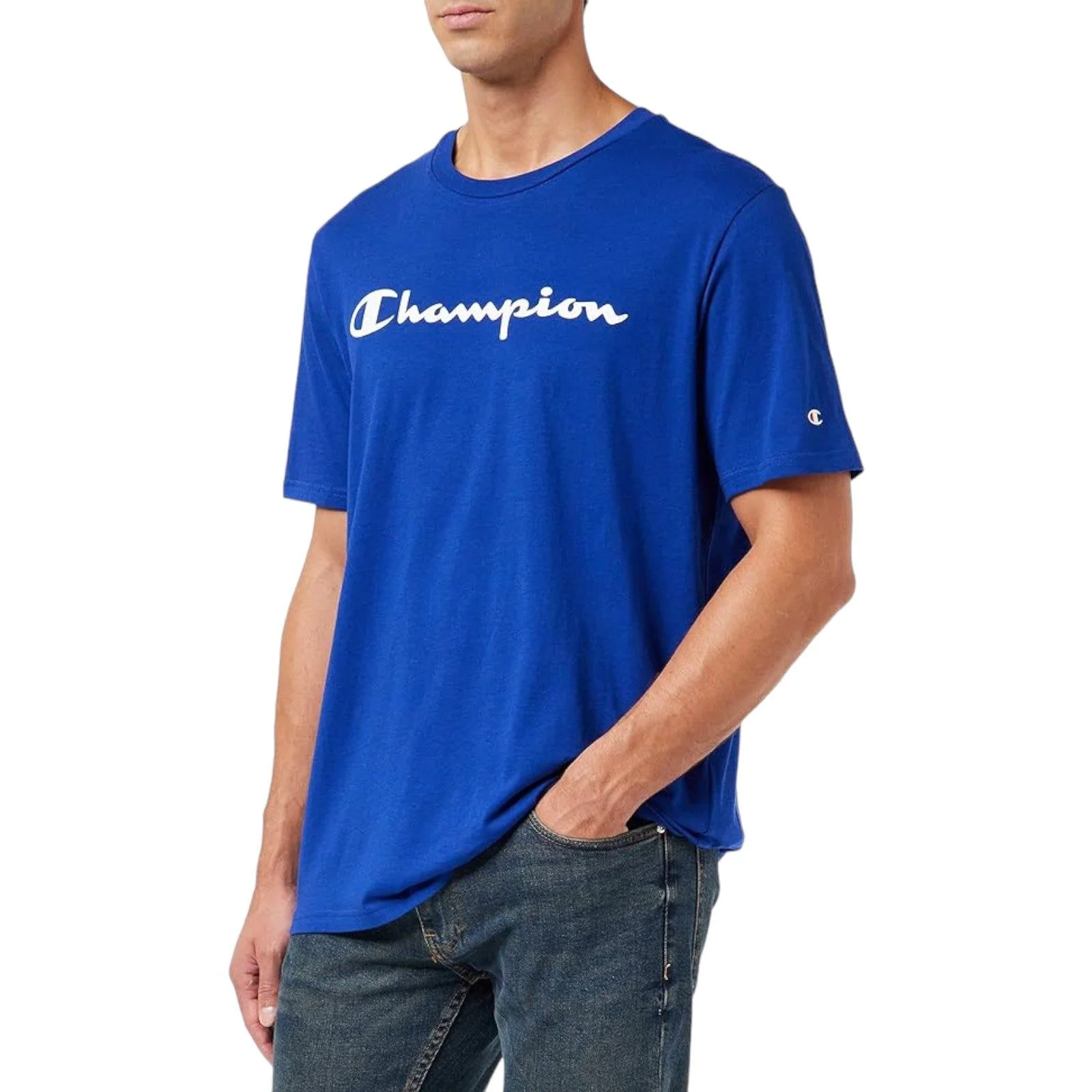 Champion Crew Neck Spellout Graphic T-Shirt - Blue