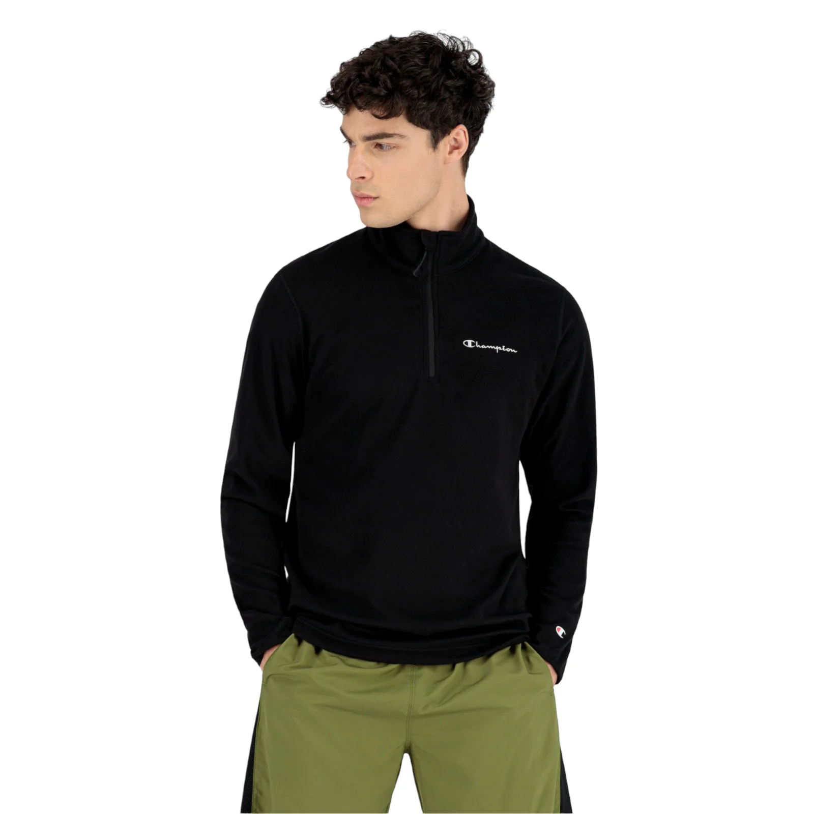 Champion Half Zip-Up Script Logo Fleece Sweatshirt - Black - Image 2