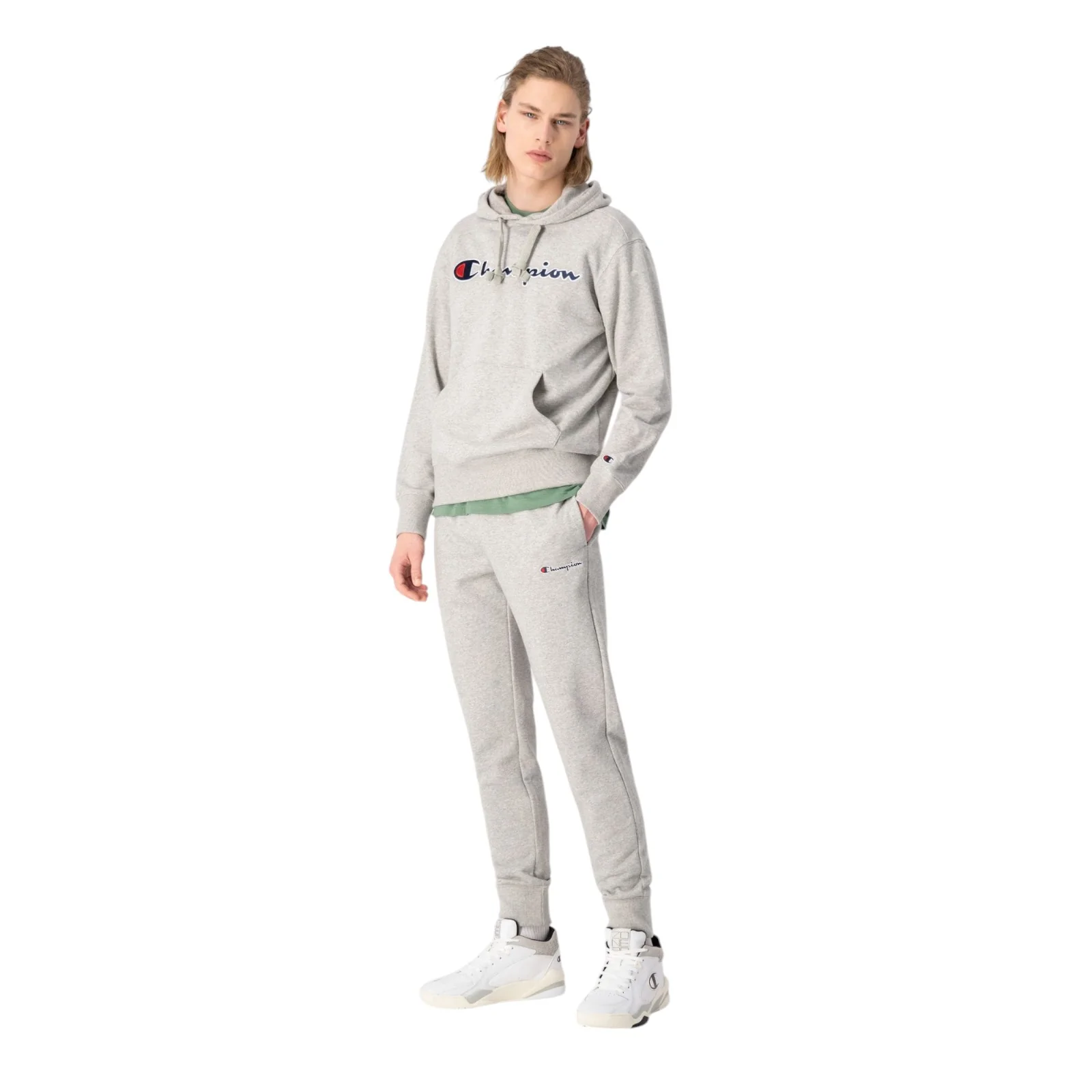 Champion Script Logo Fleece Hoodie - Grey - Image 3