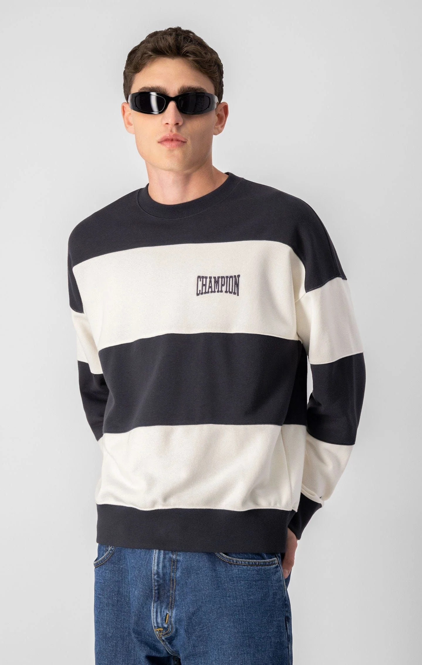 Champion Sweatshirt Preppy Bookstore Striped Logo Sweatshirt - Black White - Image 4