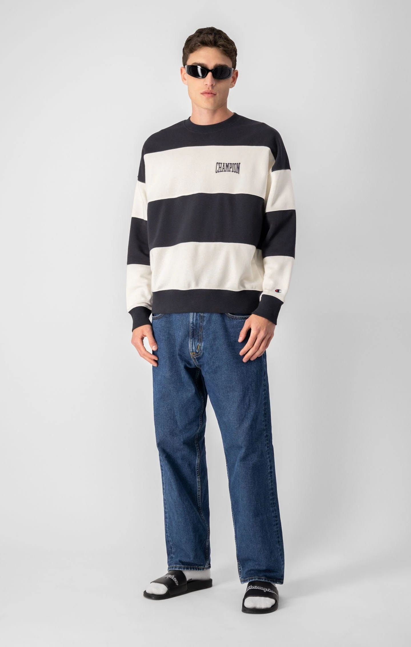 Champion Sweatshirt Preppy Bookstore Striped Logo Sweatshirt - Black White - Image 7