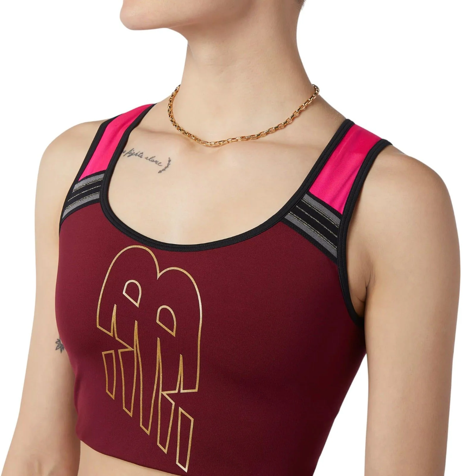 New Balance Crop Top Achiever Sports Bra - Burgundy - Image 2