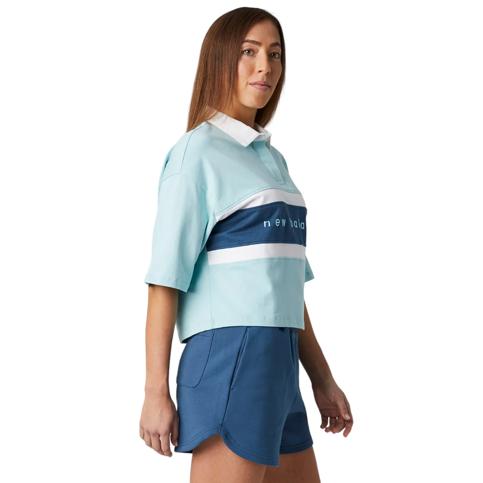 New Balance Womens Athletics Preppy Boxy Polo Shirt - Blue - Image 2