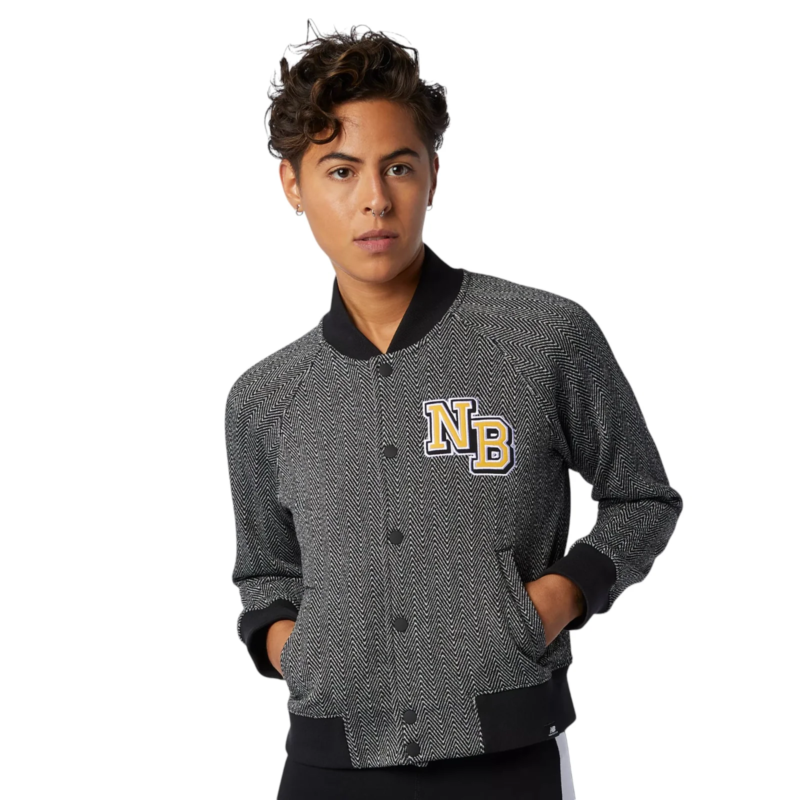 New Balance Womens Athletics Varsity Herringbone Bomber - Black - Image 3