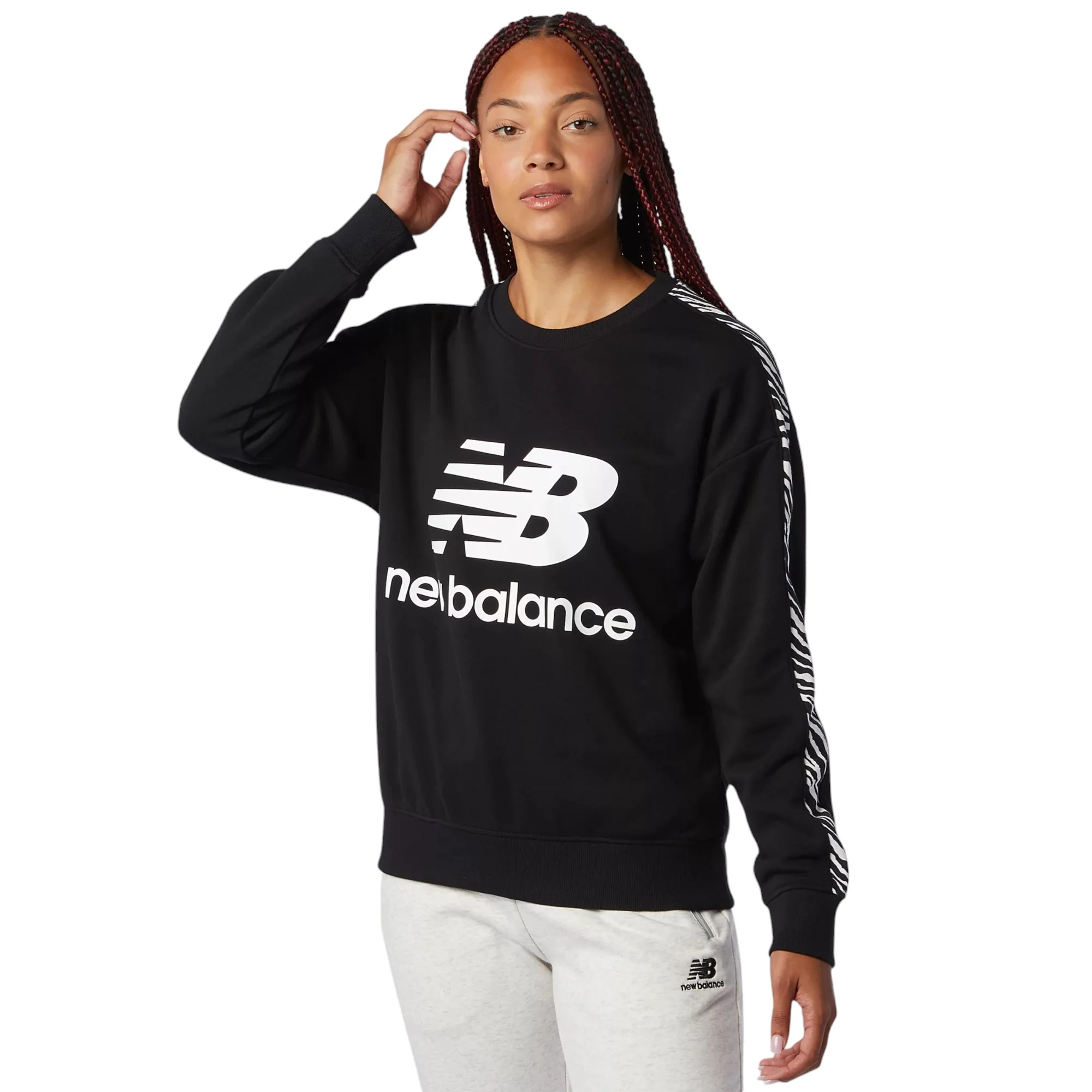 New Balance Womens NB Athletics Animal Print Crew Sweatshirt - Black - Image 2
