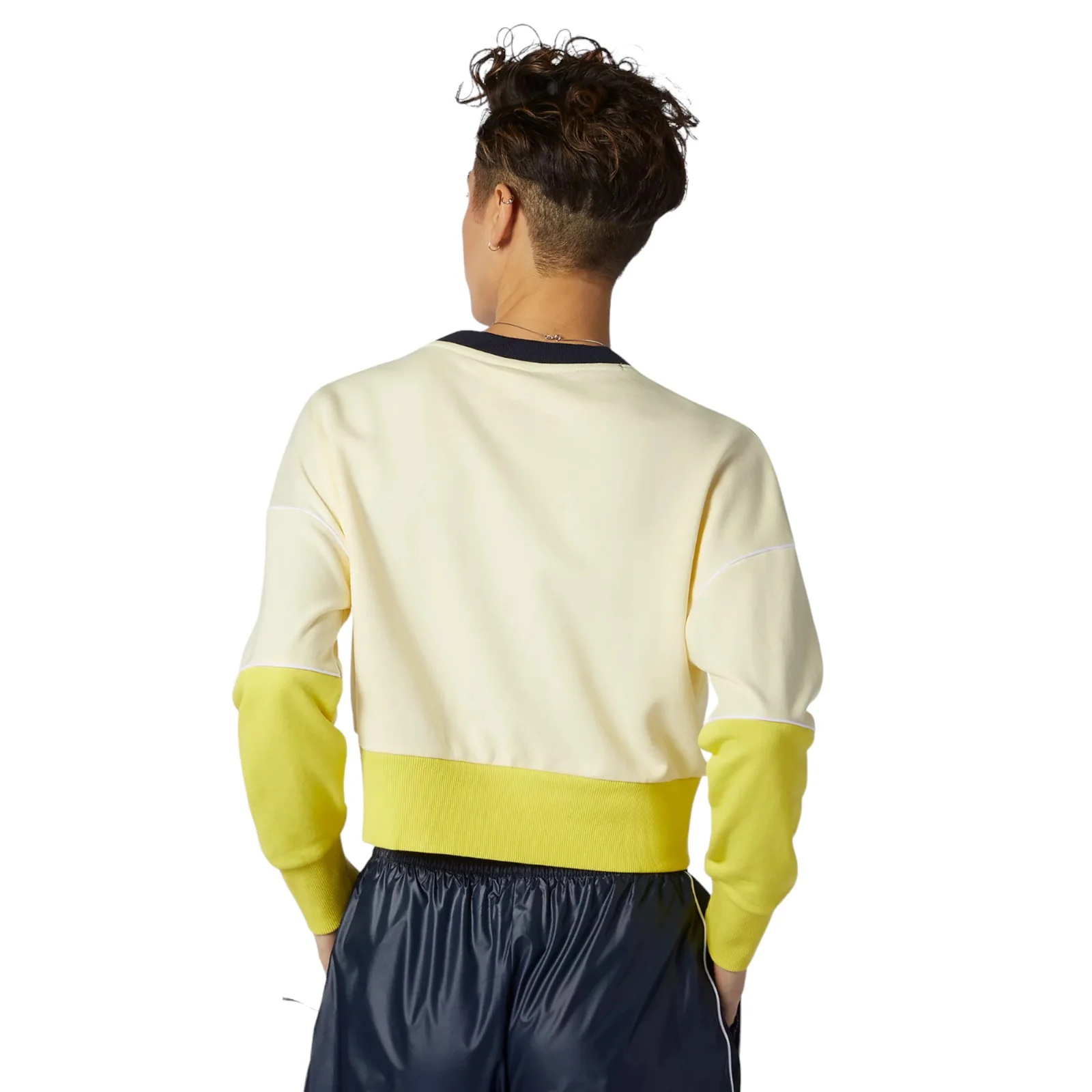 New Balance Womens NB Athletics Crew Fleece - Yellow Navy - Image 3