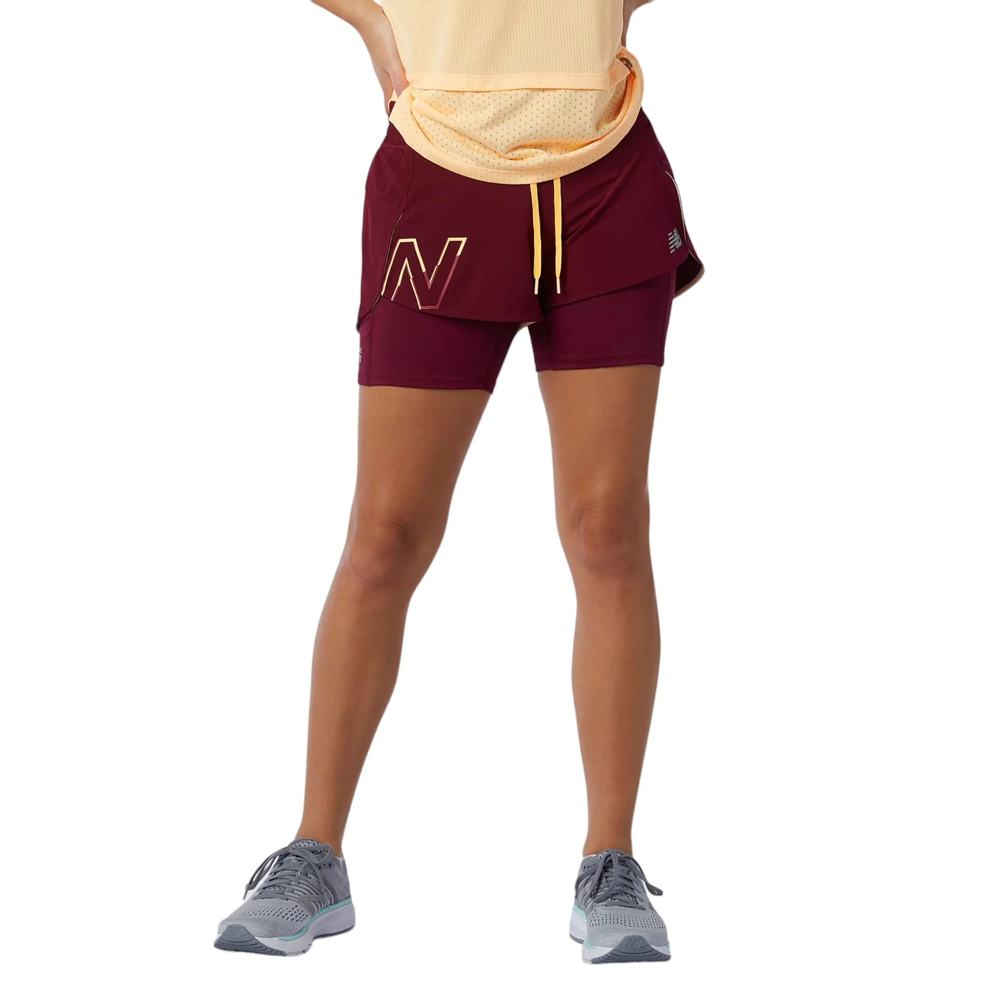 New Balance Womens Printed Impact Run 2In1 Shorts - Garnet - Image 2