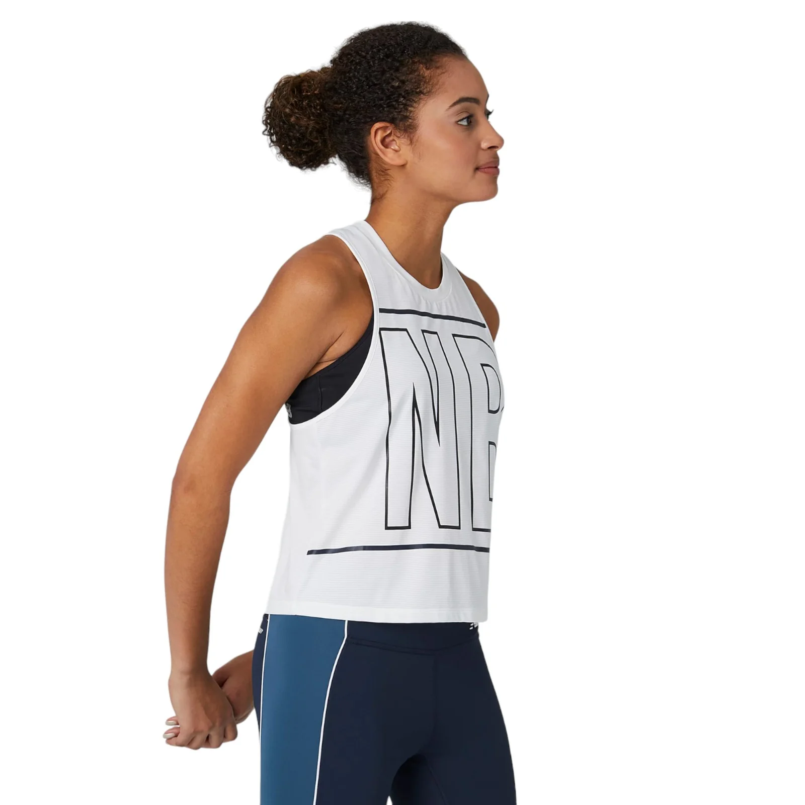 New Balance Womens Printed Velocity Crop Tank Top - White - Image 3