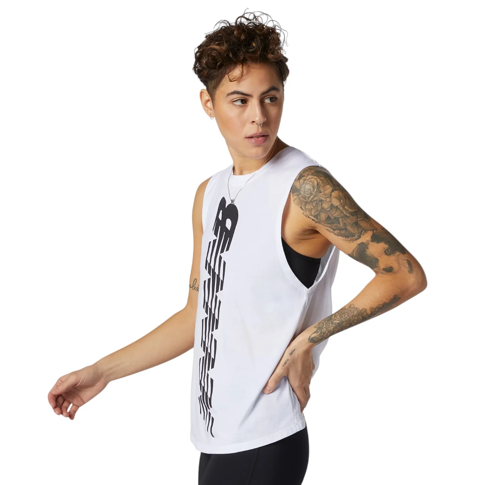 New Balance Womens Relentless Cinched Back Graphic Tank Top - White - Image 2