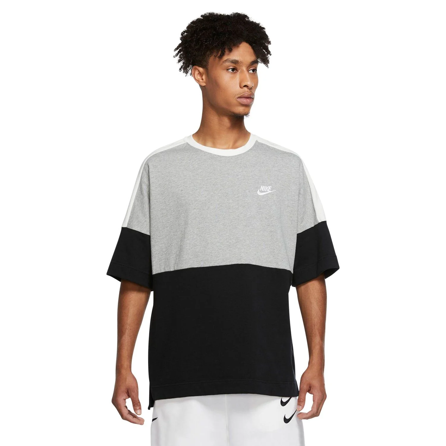 Nike NSW Short Sleeved Jersey Colour Block Tee- Grey / Black