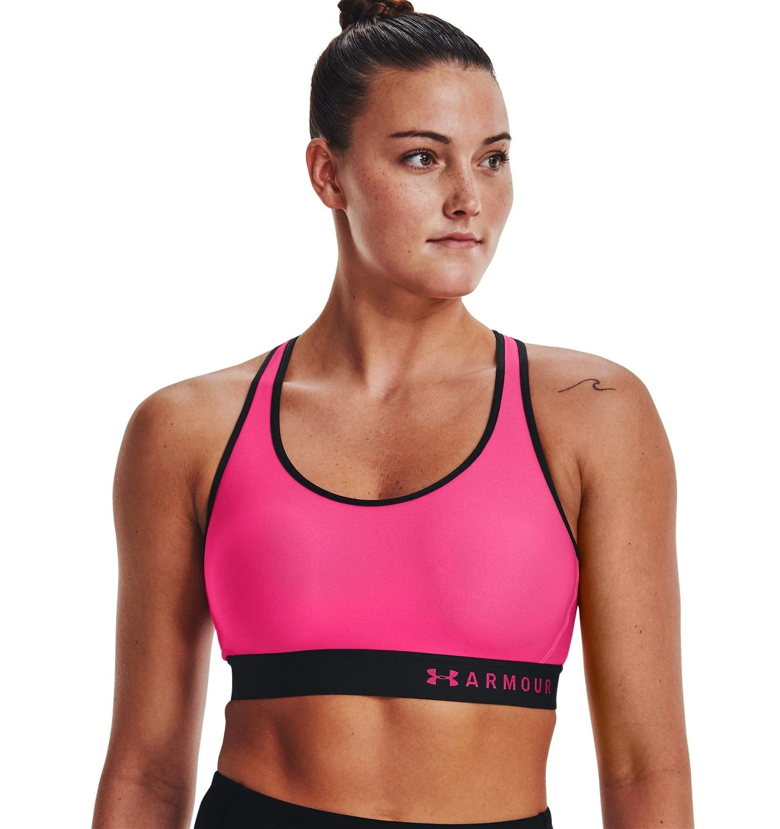 Under Armour Womens HeatGear Mid Keyhole Sports Bra - Pink / Black