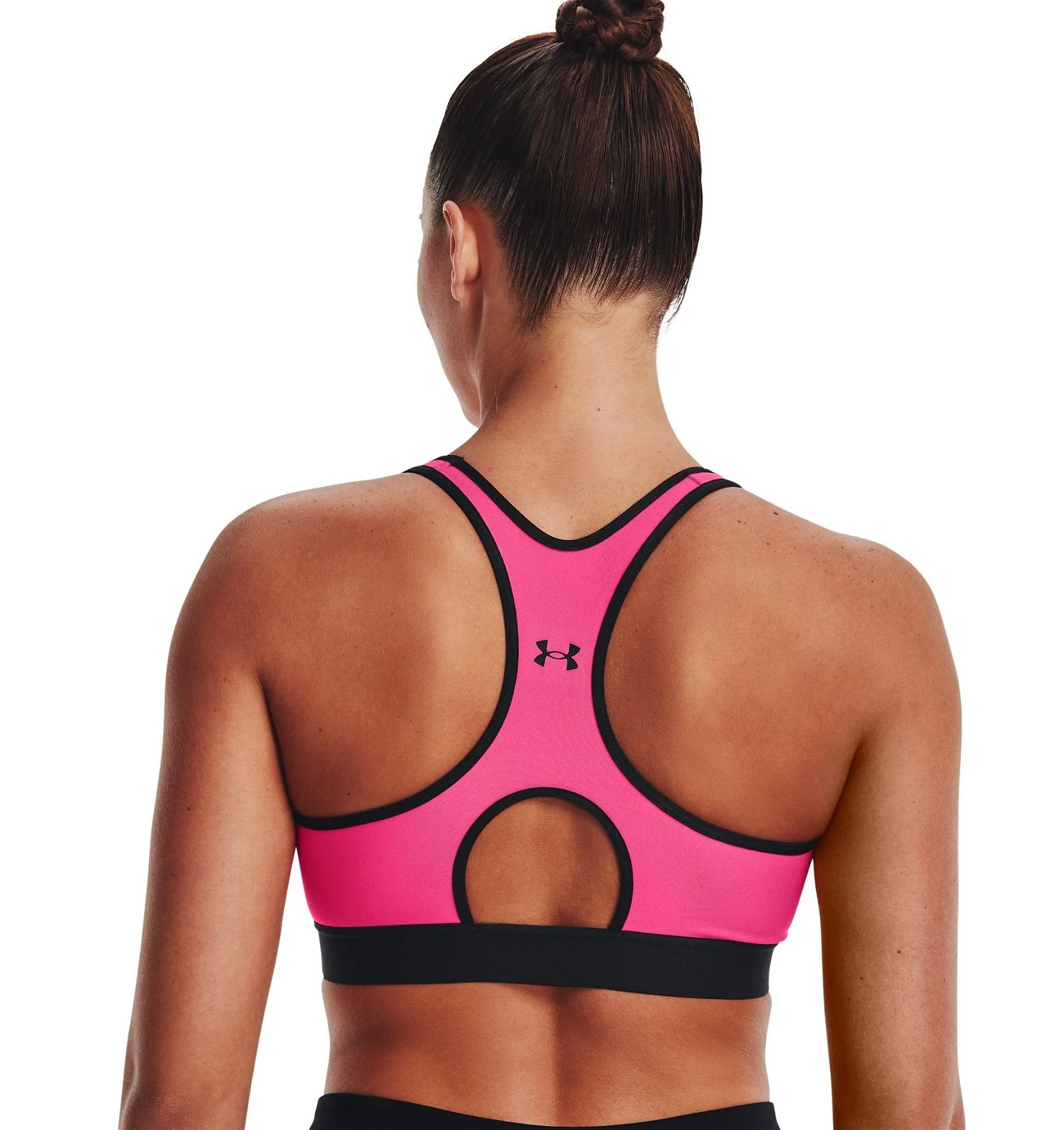 Under Armour Womens HeatGear Mid Keyhole Sports Bra - Pink / Black - Image 2