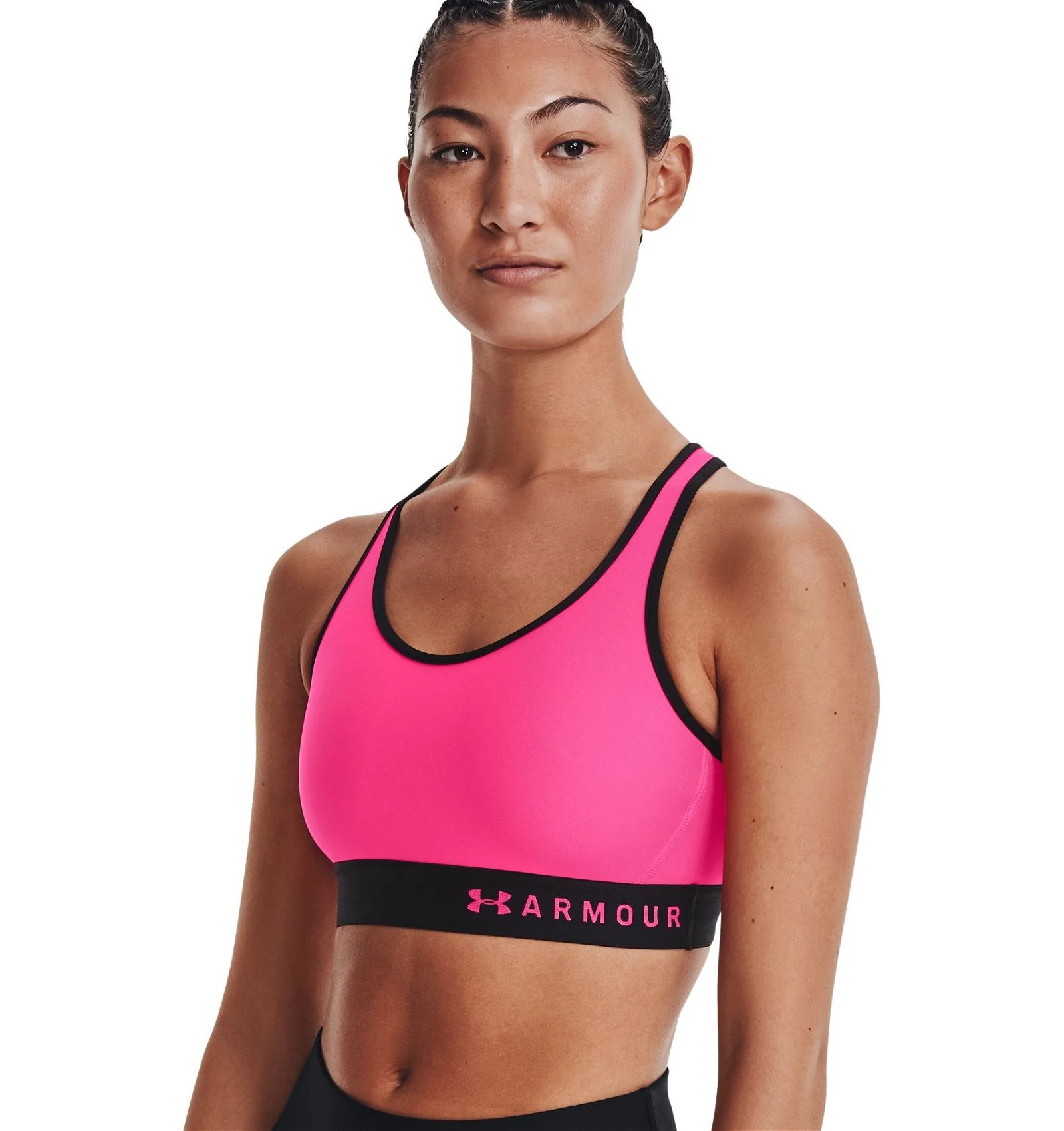 Under Armour Womens HeatGear Mid Keyhole Sports Bra - Pink / Black - Image 3