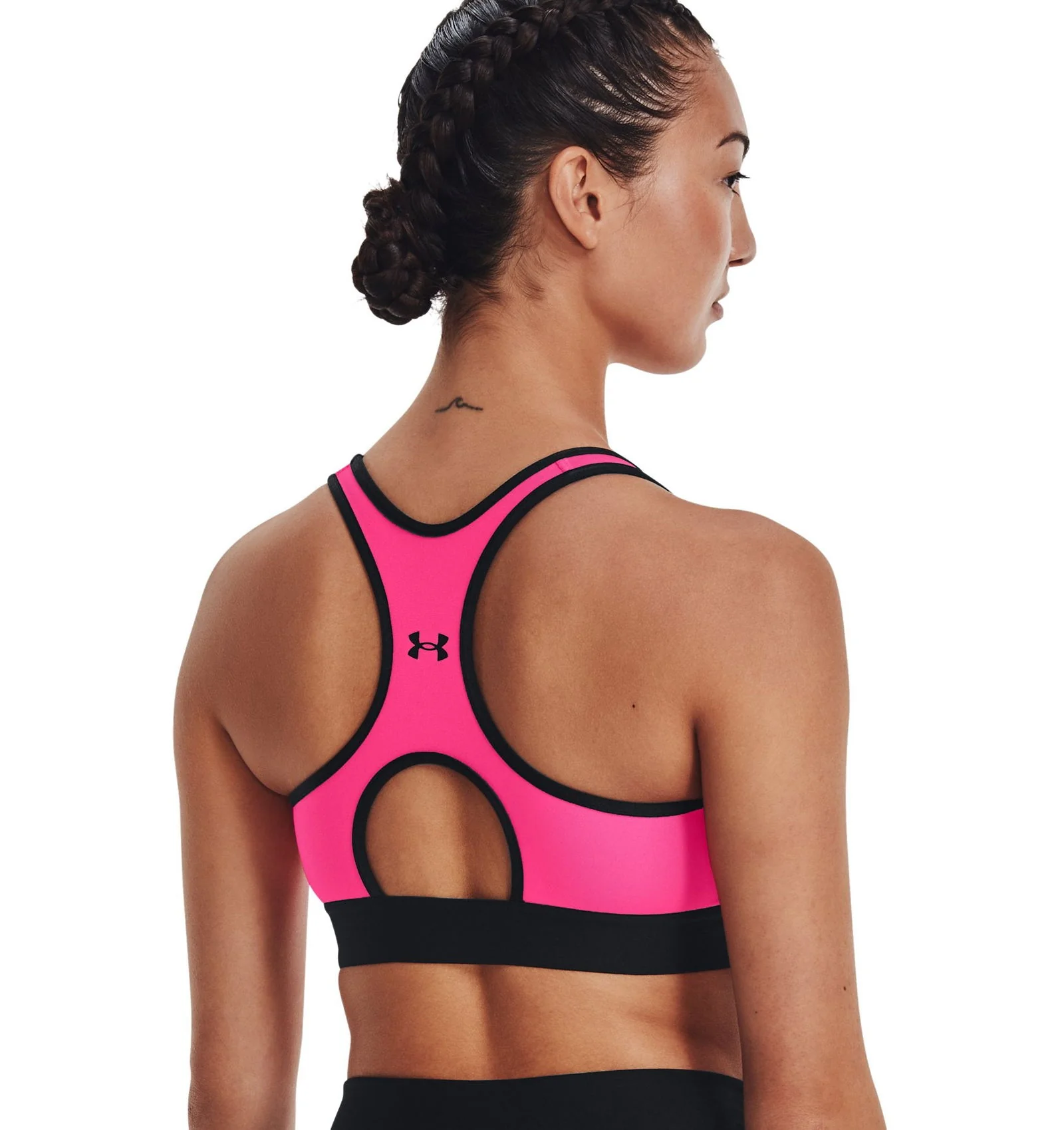 Under Armour Womens HeatGear Mid Keyhole Sports Bra - Pink / Black - Image 4
