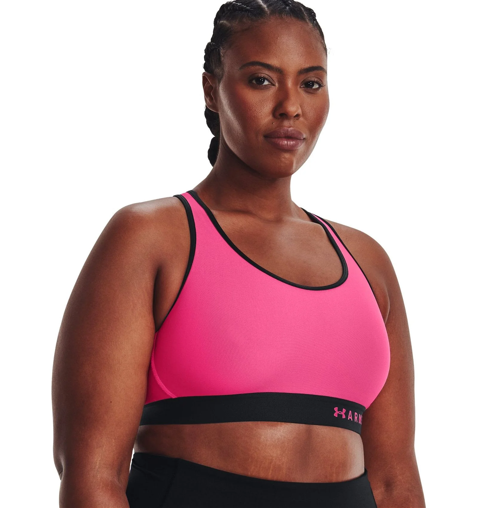 Under Armour Womens HeatGear Mid Keyhole Sports Bra - Pink / Black - Image 5