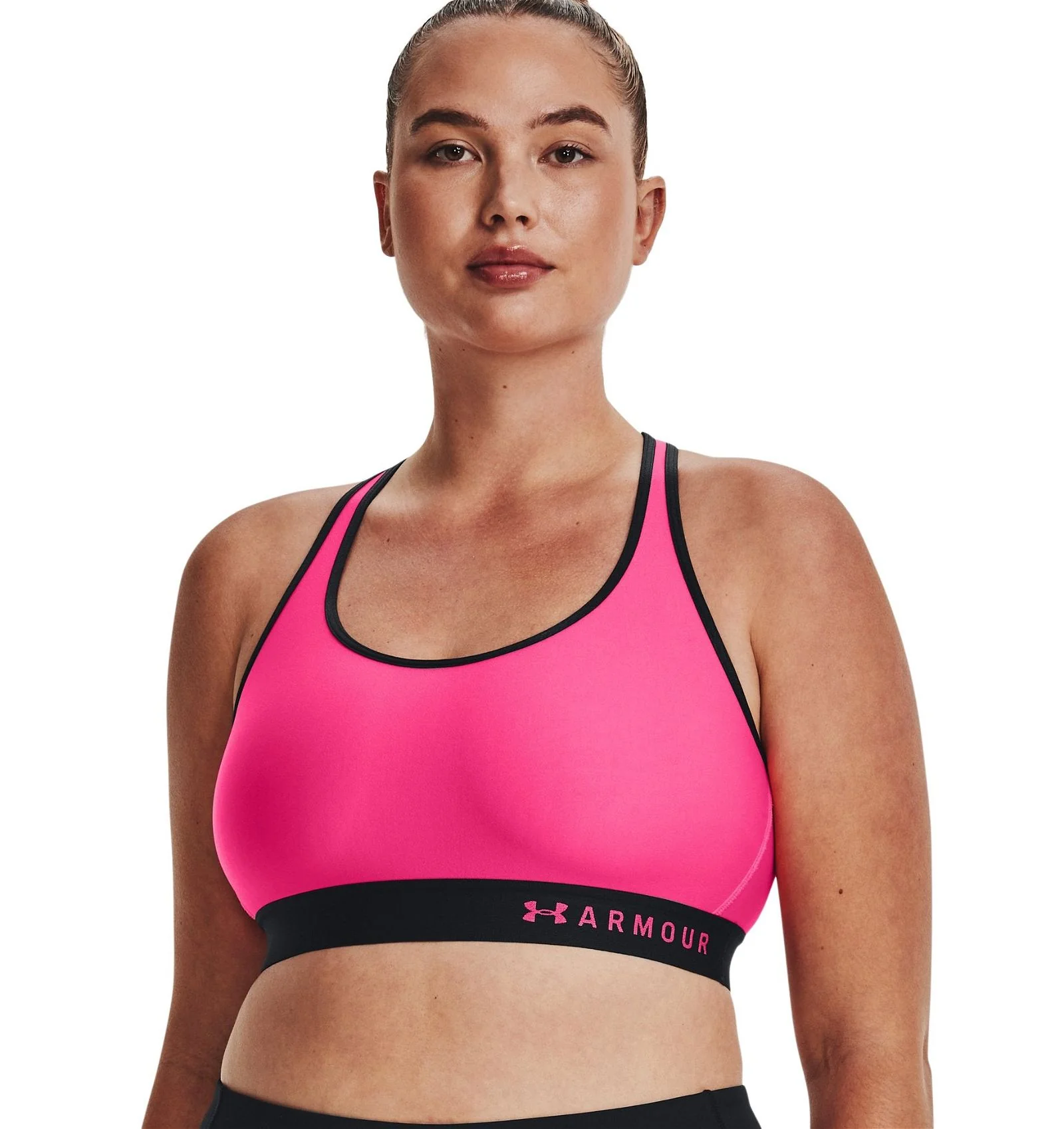 Under Armour Womens HeatGear Mid Keyhole Sports Bra - Pink / Black - Image 6