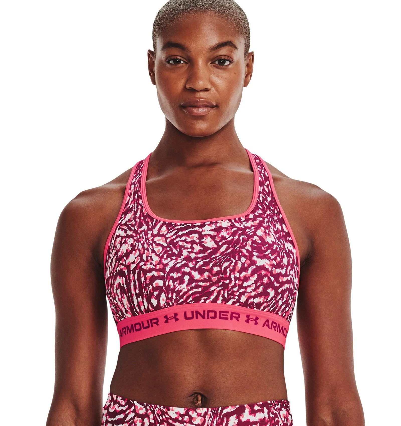 Under Armour Women's Mid Crossback Printed Sports Bra - Pink - Image 3