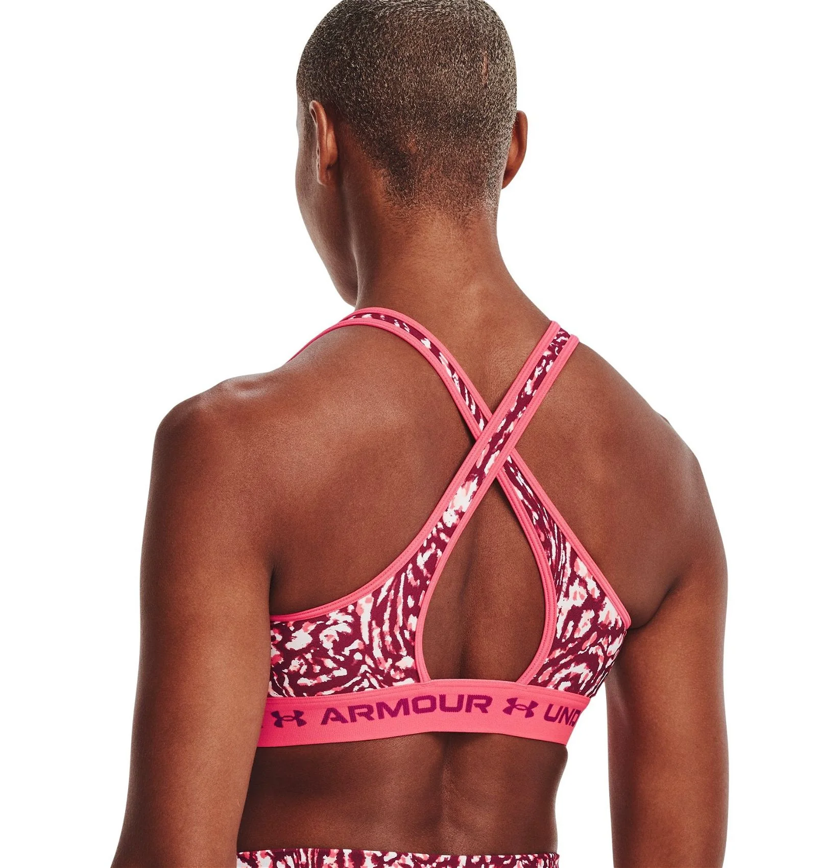 Under Armour Women's Mid Crossback Printed Sports Bra - Pink - Image 4