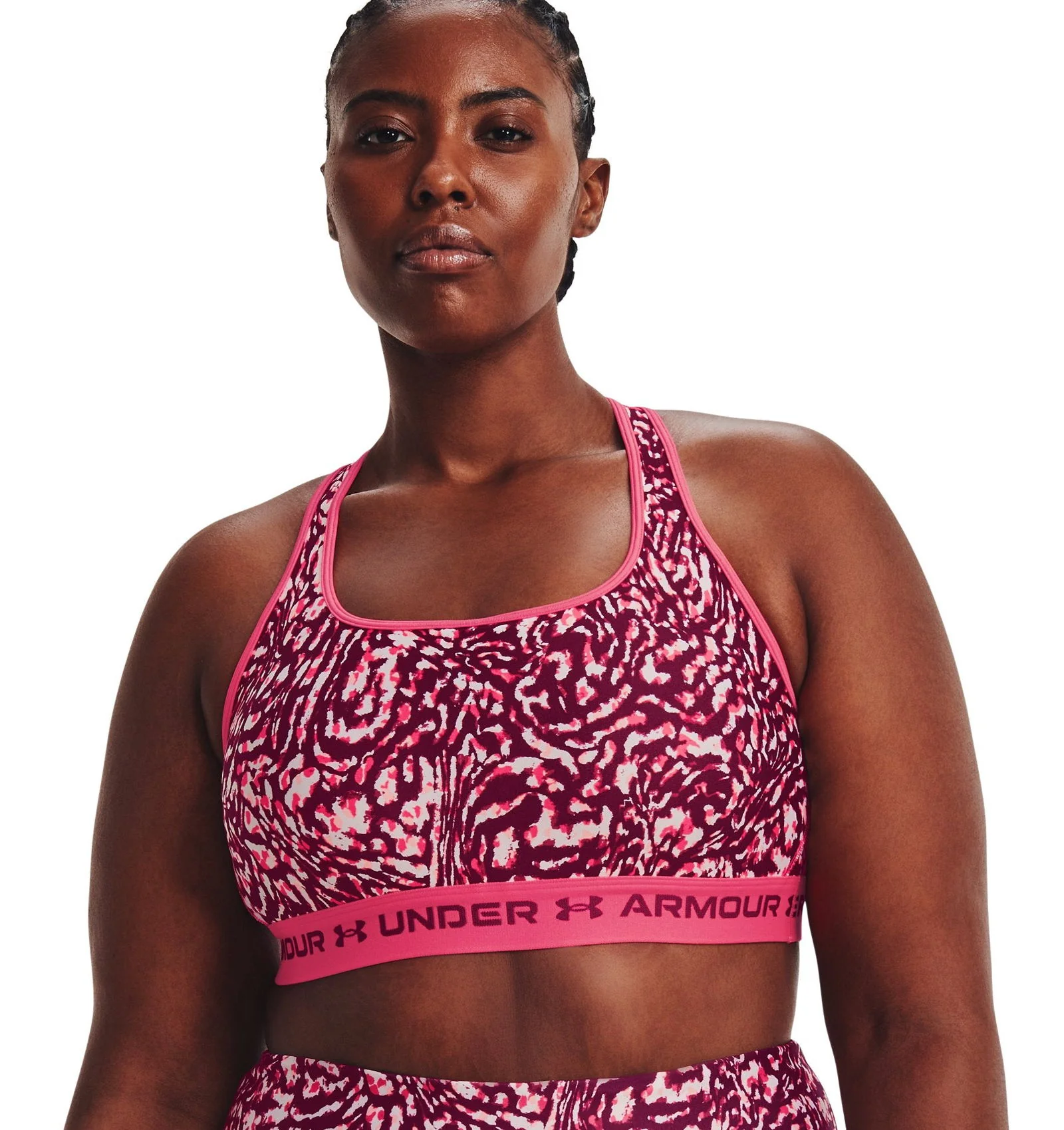 Under Armour Women's Mid Crossback Printed Sports Bra - Pink - Image 5