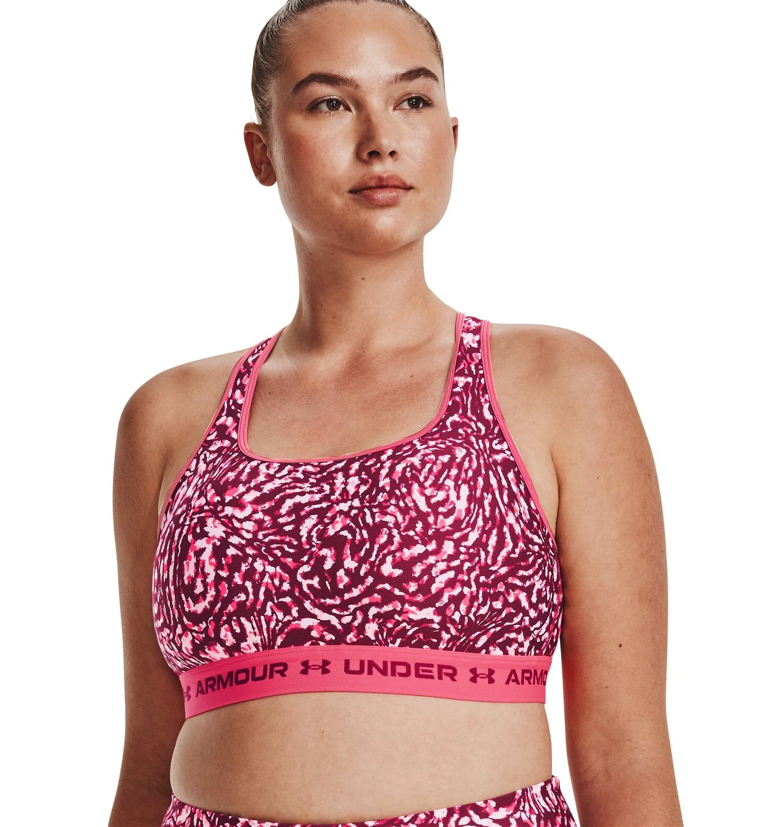 Under Armour Women's Mid Crossback Printed Sports Bra - Pink - Image 6
